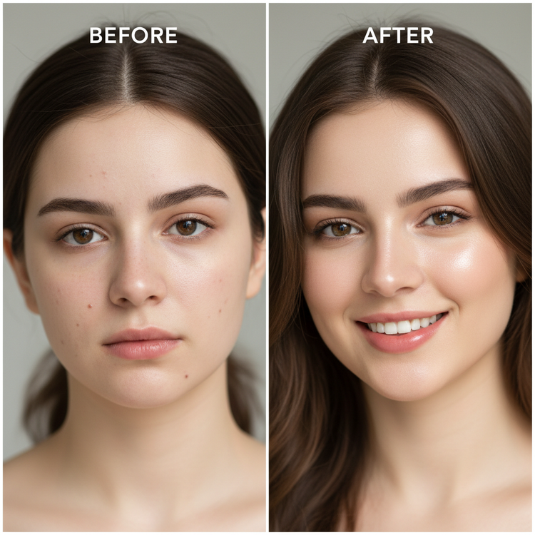 Before and after skin transformation using Swiss Naturals Herbal Facial Set - young Pakistani woman with glowing clear skin